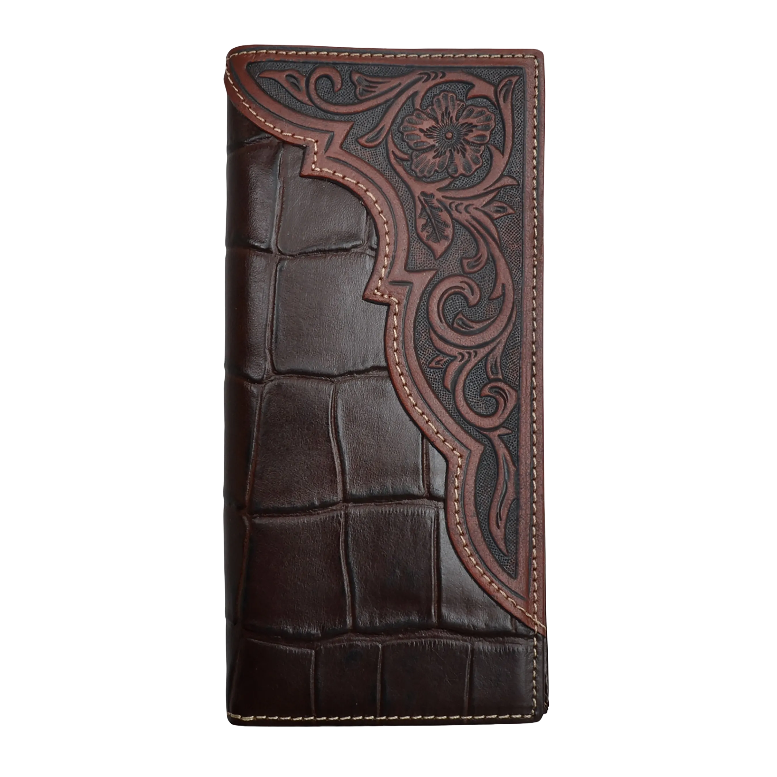 3D Men's Gator Print & Floral Tooled Rodeo Wallet DW2004