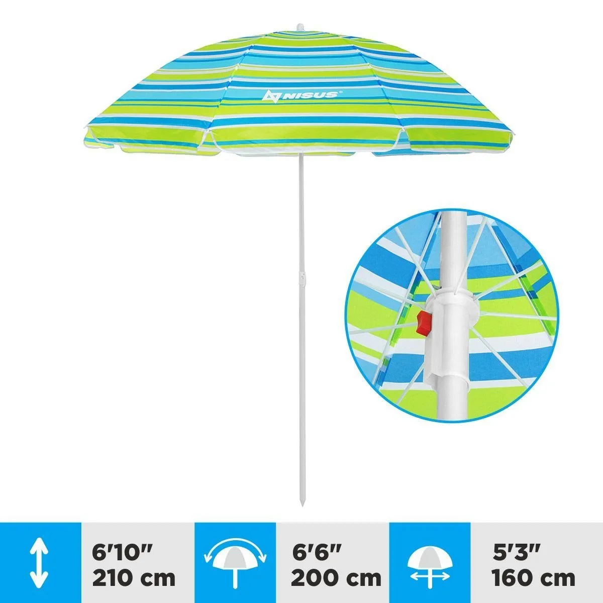 4, 5 ft Sea-Green Tilting Beach Umbrella with Carry Bag