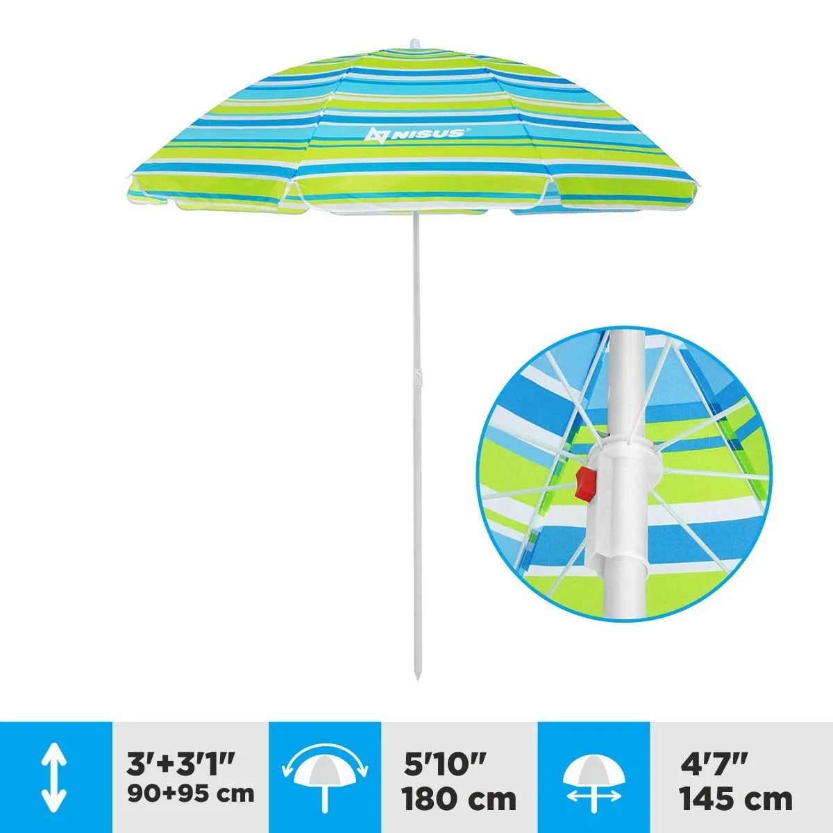 4, 5 ft Sea-Green Tilting Beach Umbrella with Carry Bag