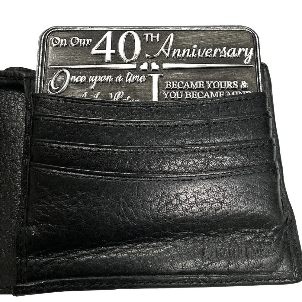 40th Fortieth Anniversary Sentimental Metal Wallet or Purse Keepsake Card Gift - Cute Gift Set From Husband Wife Boyfriend Girlfriend Partner