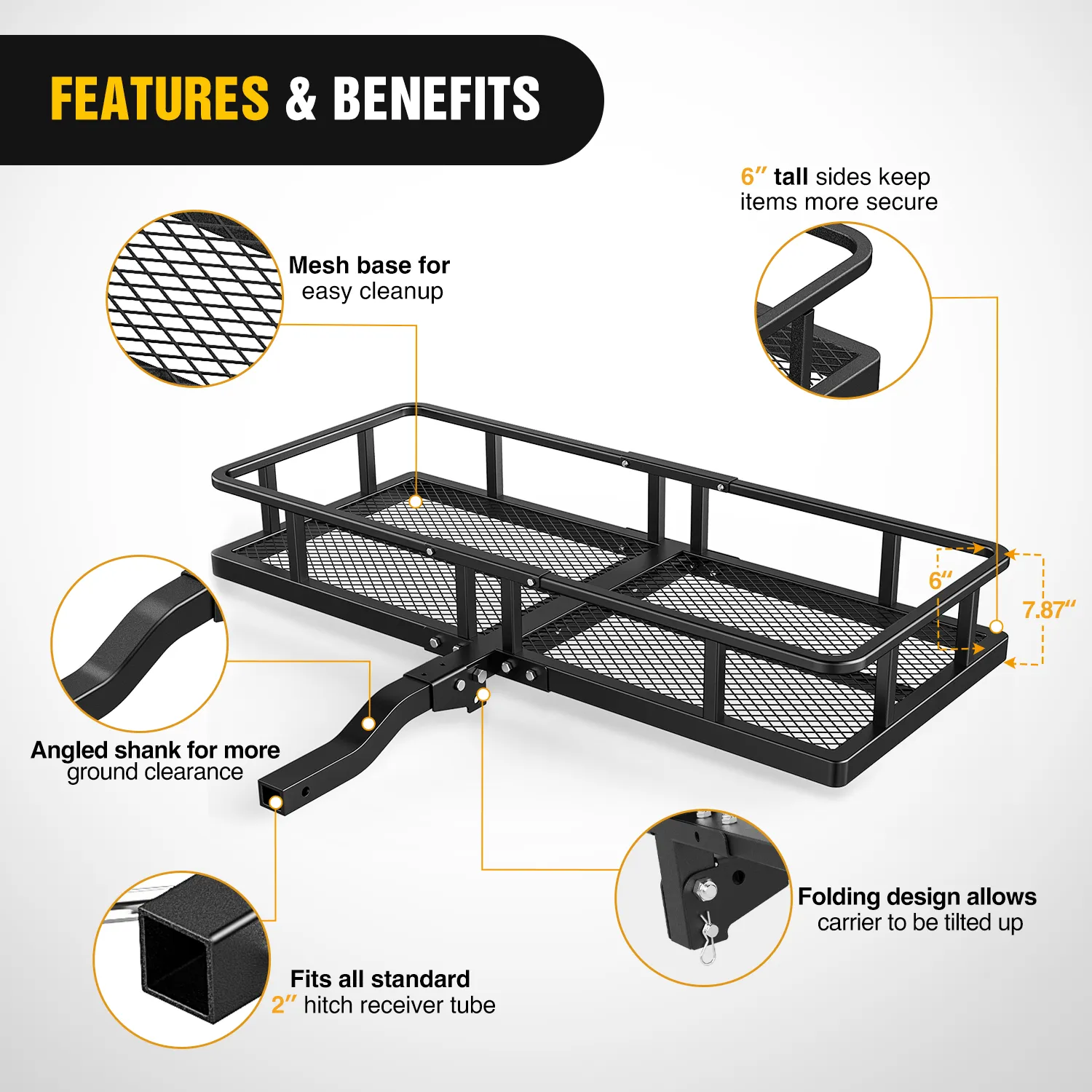 60 x 24 x 7.87 Inch Hitch Cargo Carrier Fits 2-Inch Receiver With Waterproof Cargo Bag Cargo Net Ratchet Straps