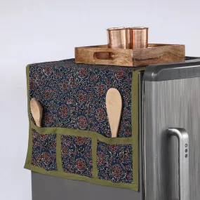 Ajrakh Block Printed Cotton Fridge Top Cover with Multiple Pockets