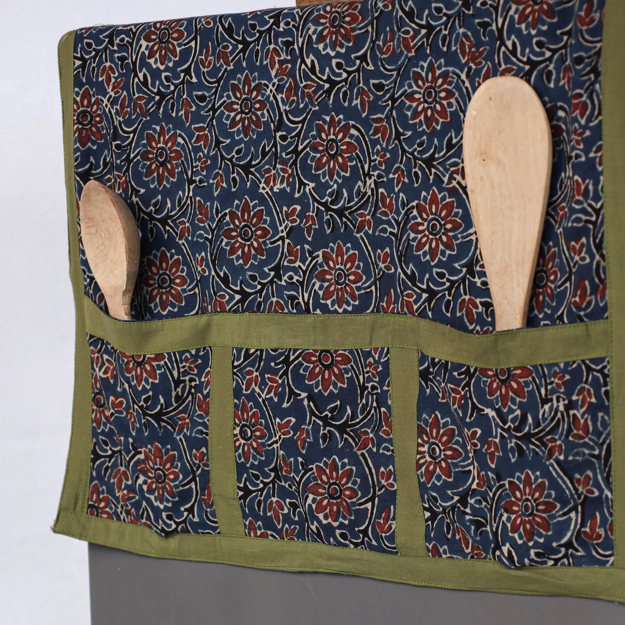 Ajrakh Block Printed Cotton Fridge Top Cover with Multiple Pockets