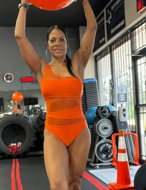 Alpha C Apparel Sexy Mesh One-piece Hollow Out Sheer Swimwear