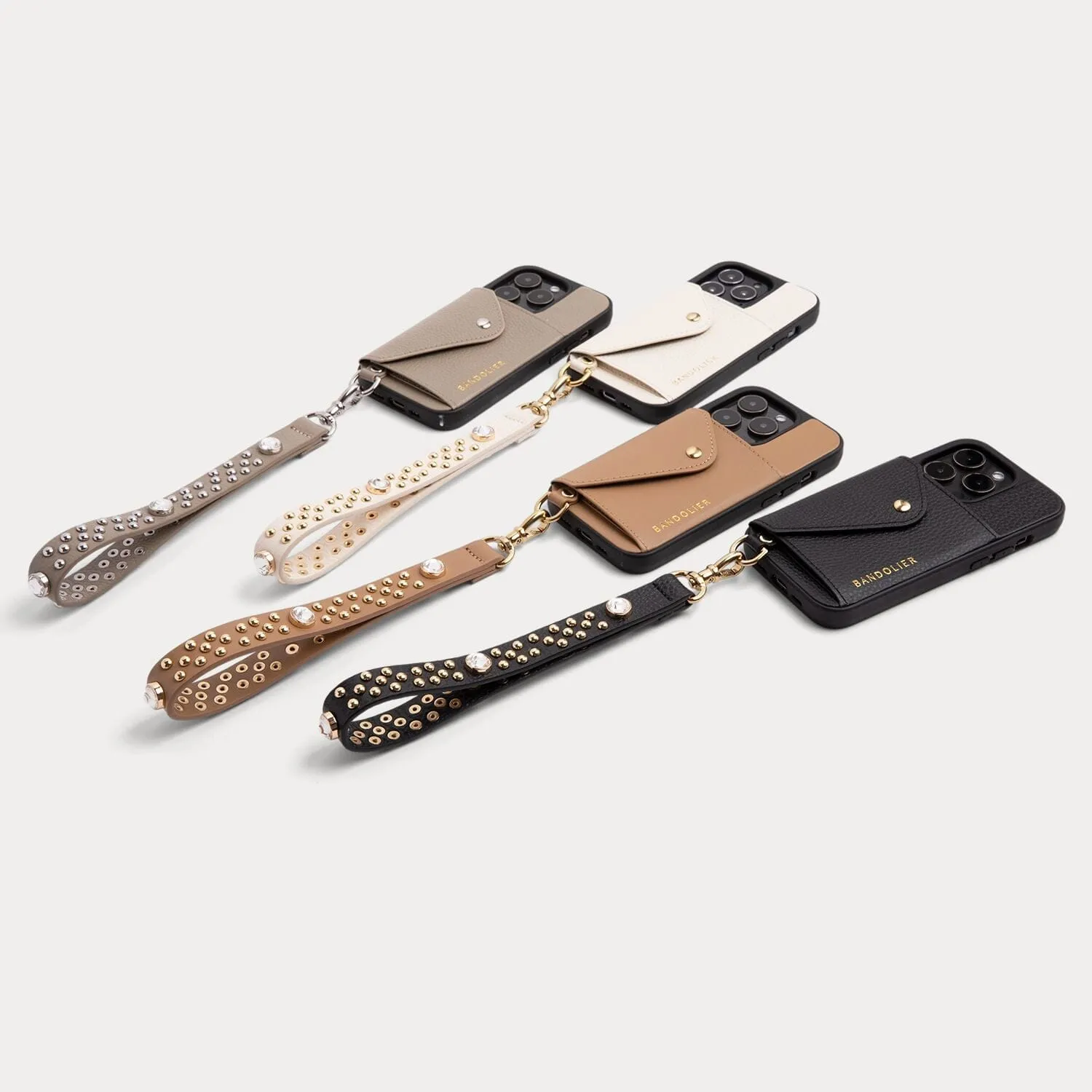 Ava Pebble Leather Wristlet - Greige/Silver