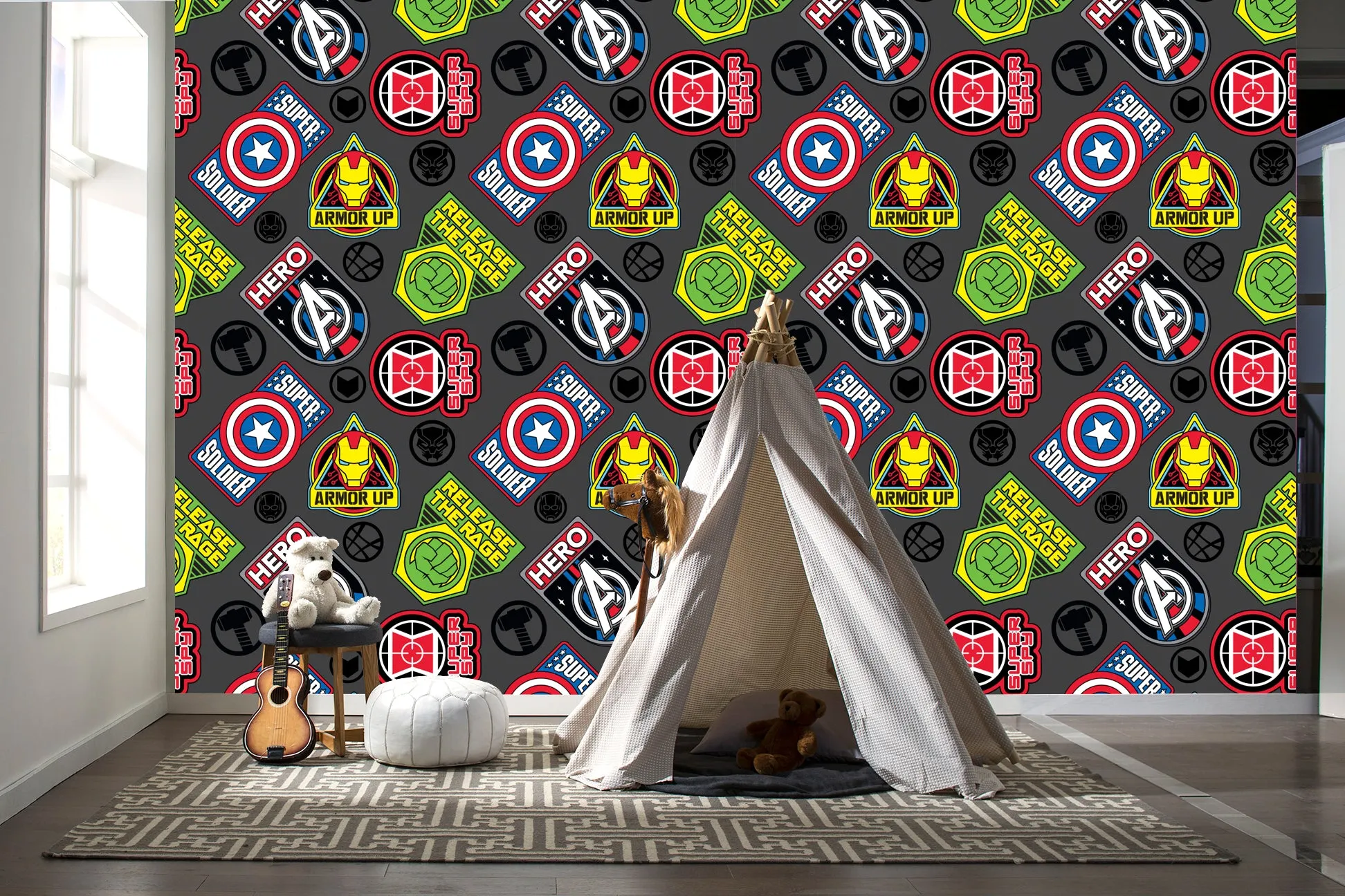 Avengers:  Icon Badges        - Officially Licensed Marvel  Peel & Stick Wallpaper