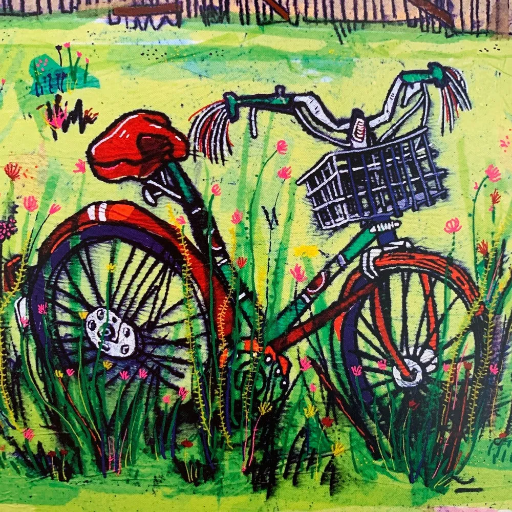 Bicycle in the Flower Field Greeting Cards