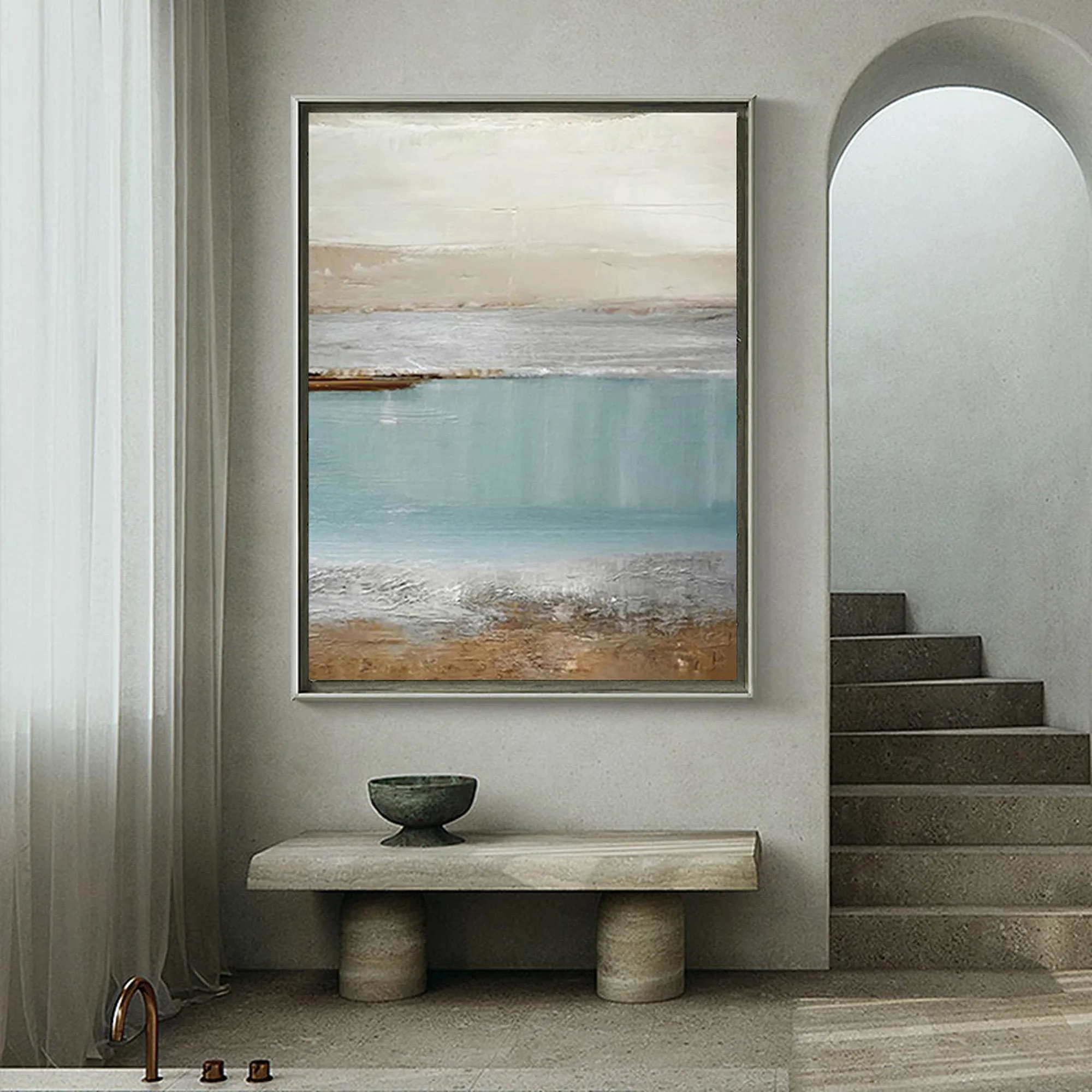 Big Ocean Art Blue Painting Beach Sunset Painting Op030