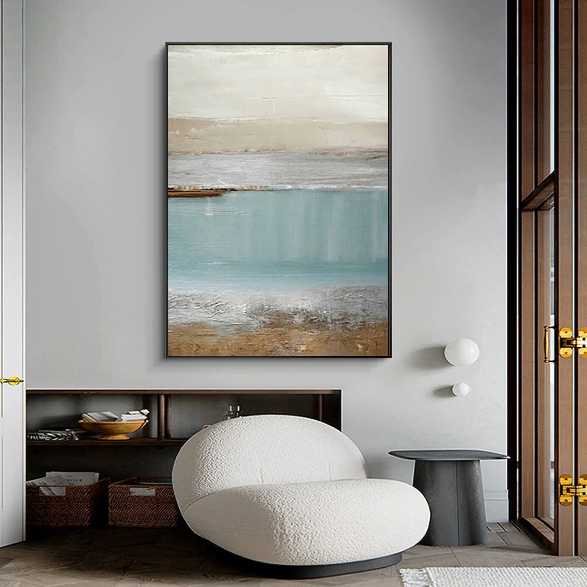 Big Ocean Art Blue Painting Beach Sunset Painting Op030