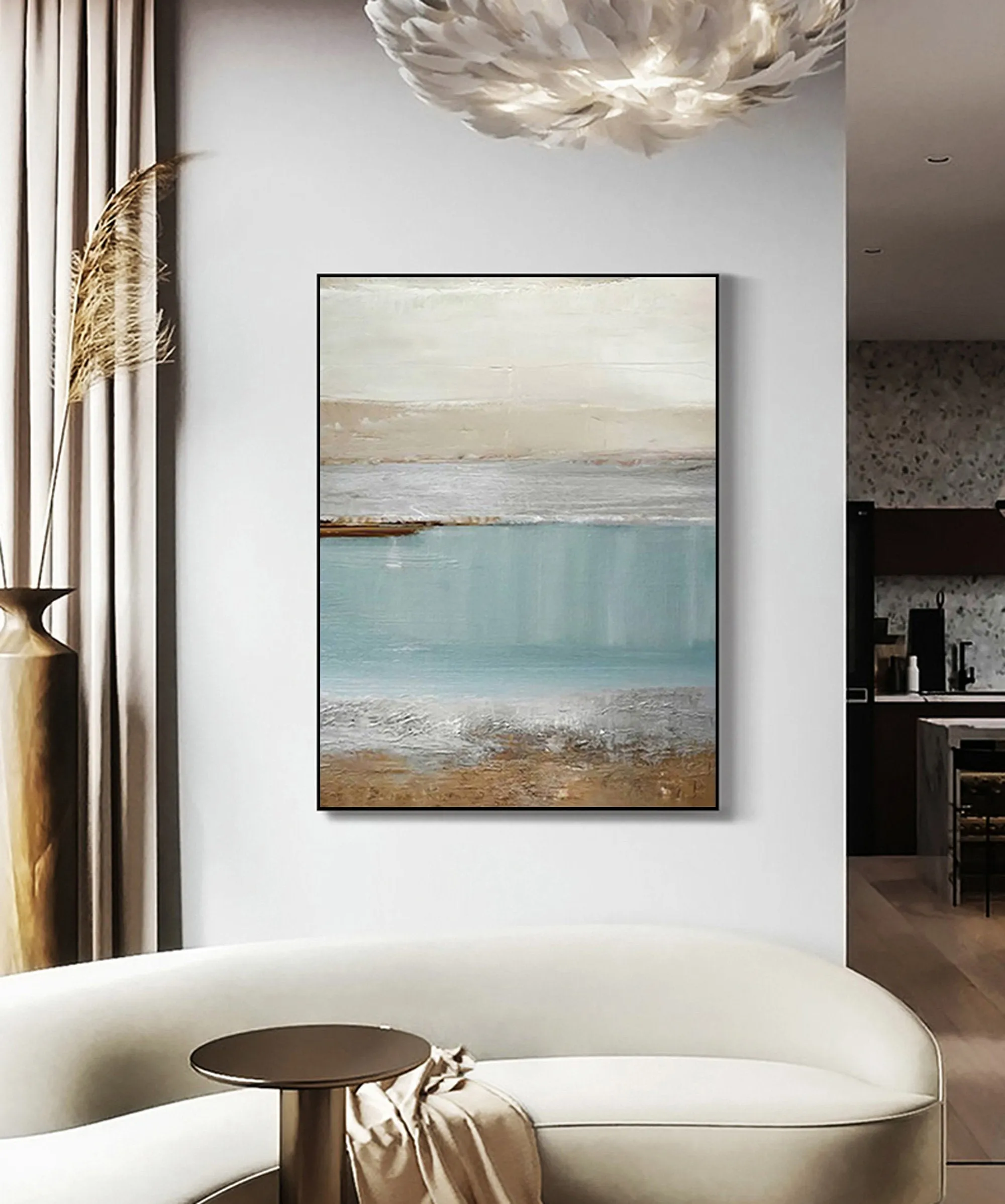 Big Ocean Art Blue Painting Beach Sunset Painting Op030