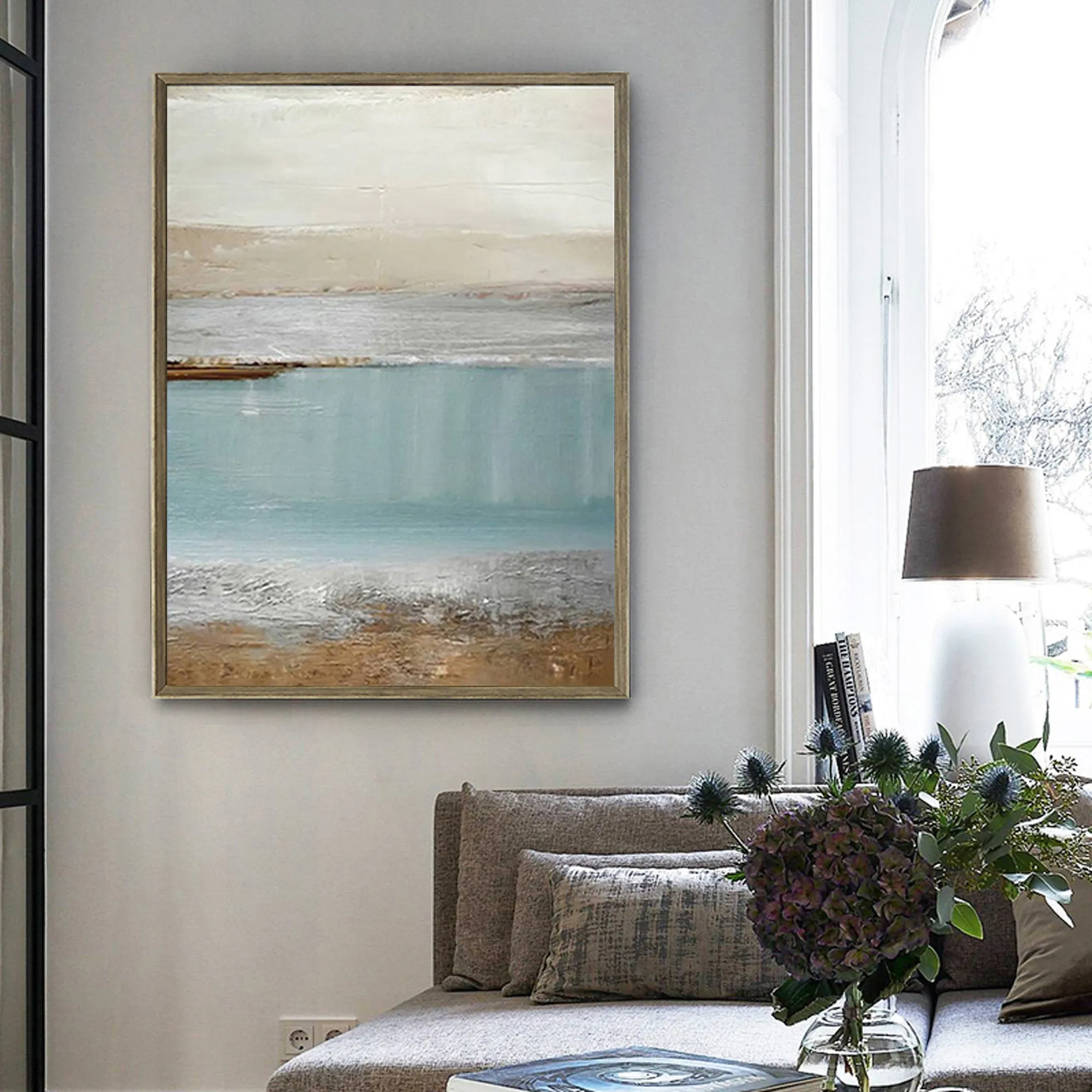 Big Ocean Art Blue Painting Beach Sunset Painting Op030