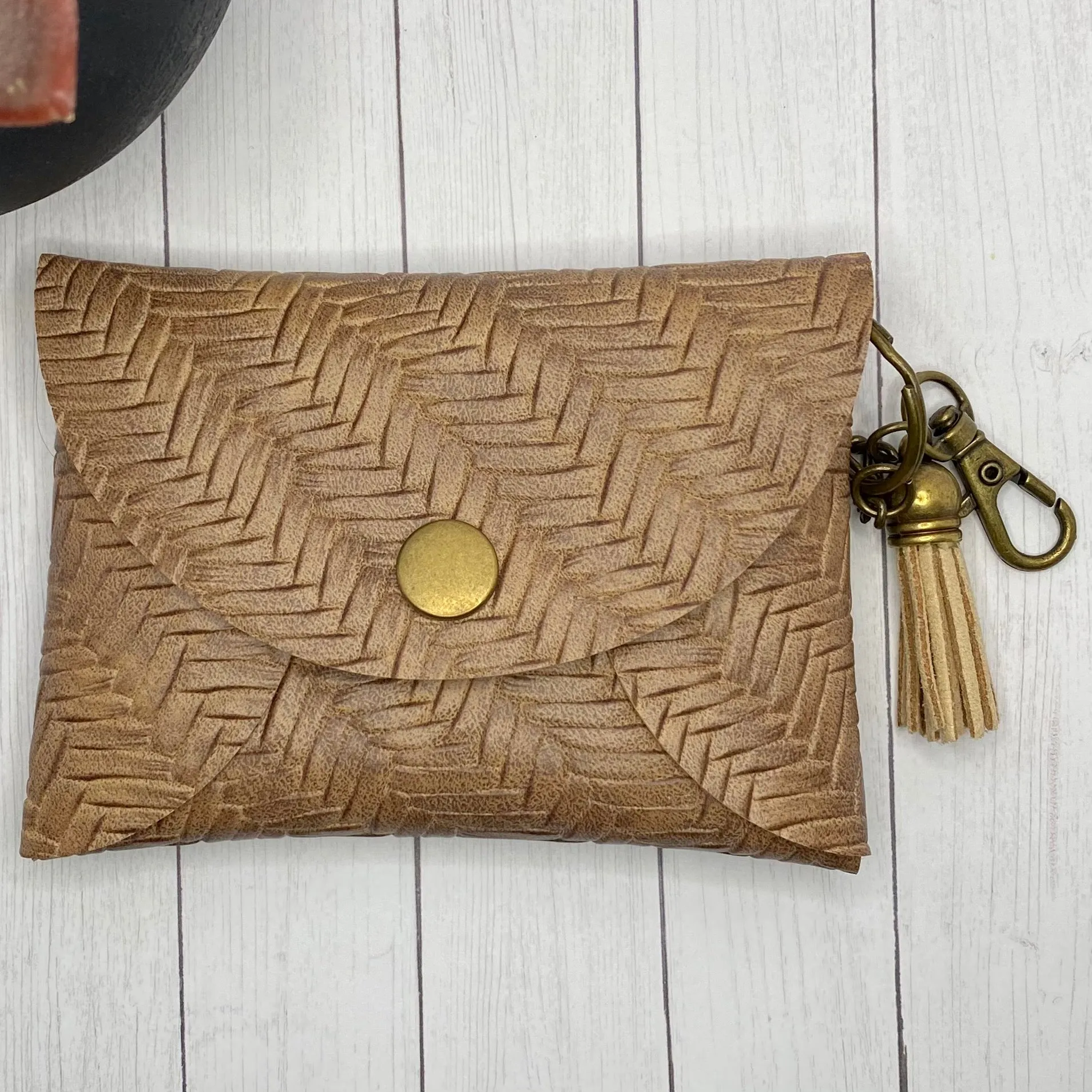 Brown Basketweave Faux Leather ID Wallet Mask Holder