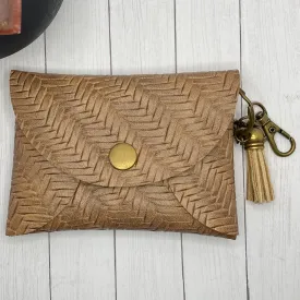 Brown Basketweave Faux Leather ID Wallet Mask Holder