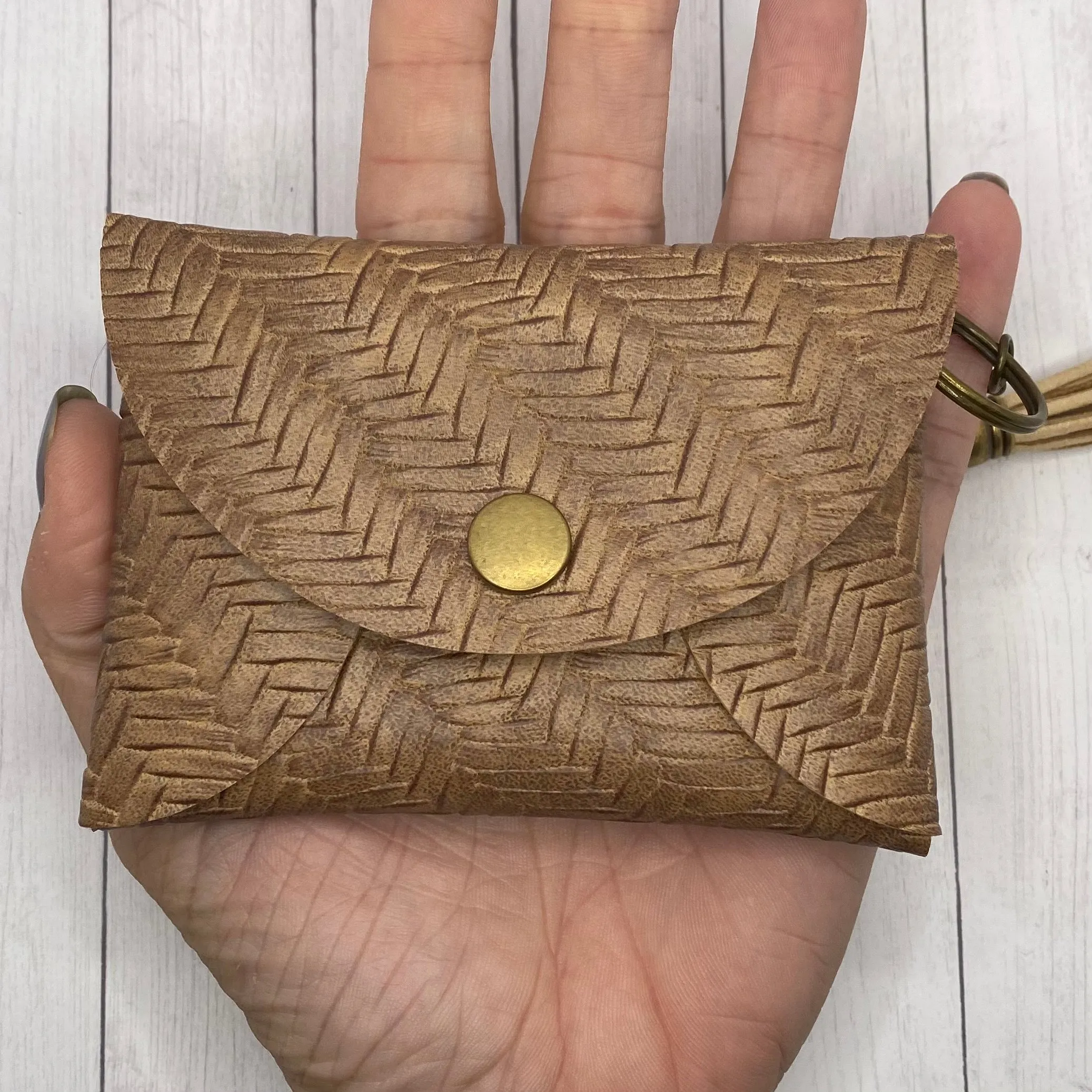 Brown Basketweave Faux Leather ID Wallet Mask Holder