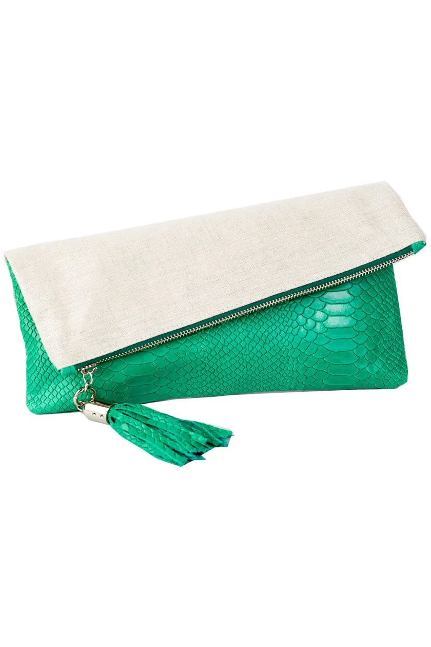 Cece Kelly Embossed Python Reversible to Silver Linen