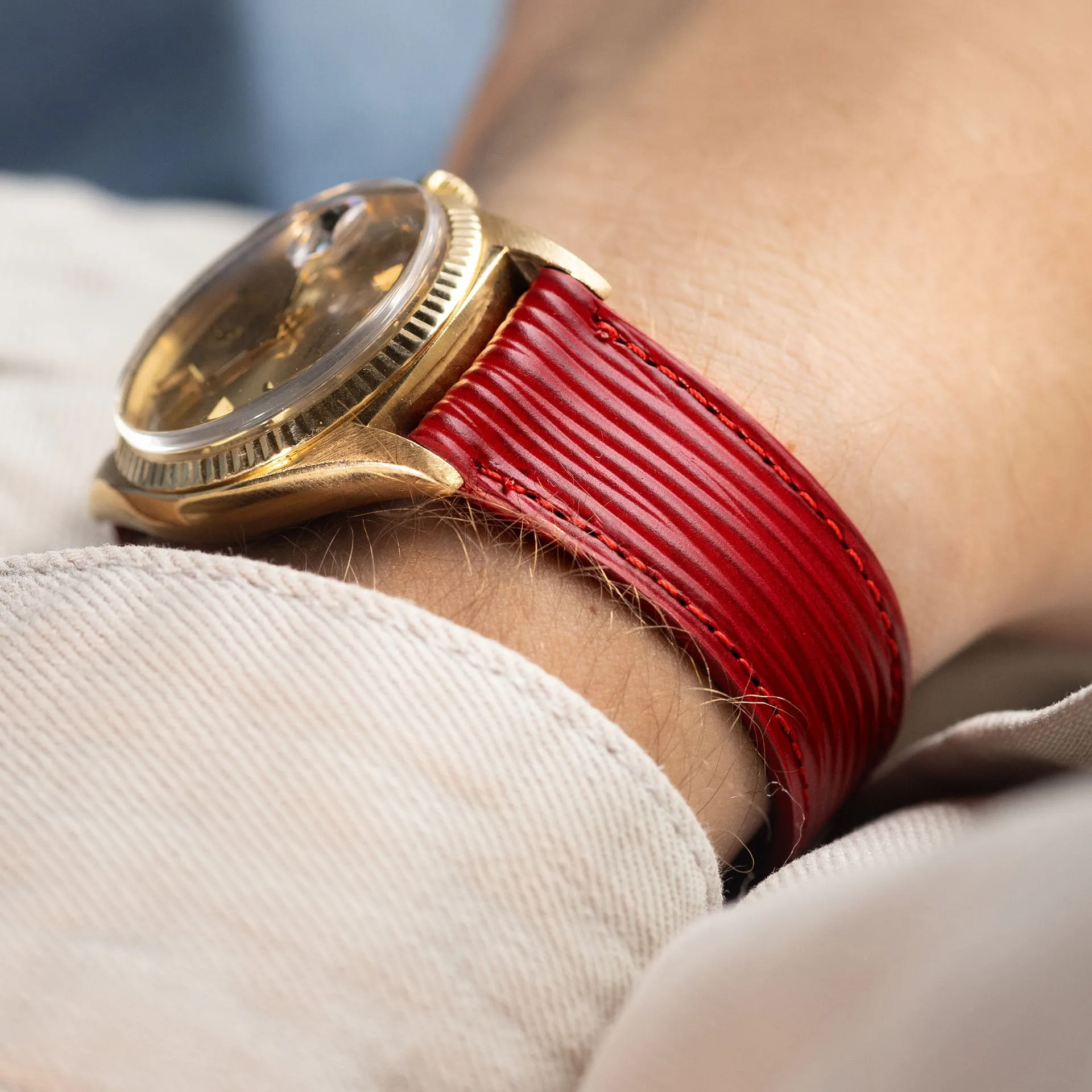 Cherry Boarded Leather Watch Strap