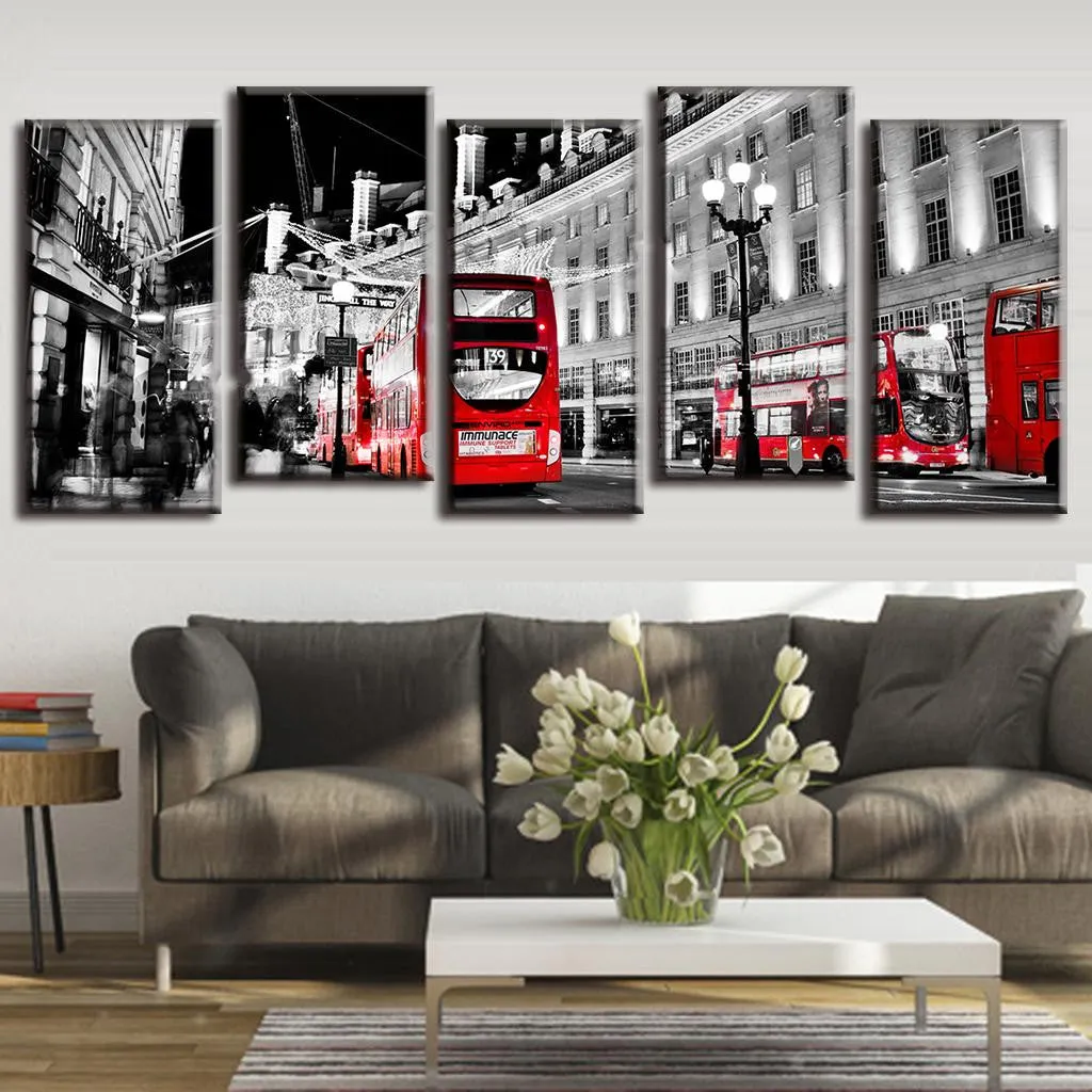 City Nightview with Red Busses