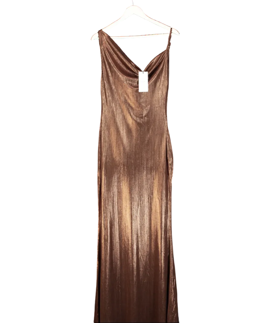 Club L Brown Galaxy Shimmer Cowl Maxi Dress UK 10