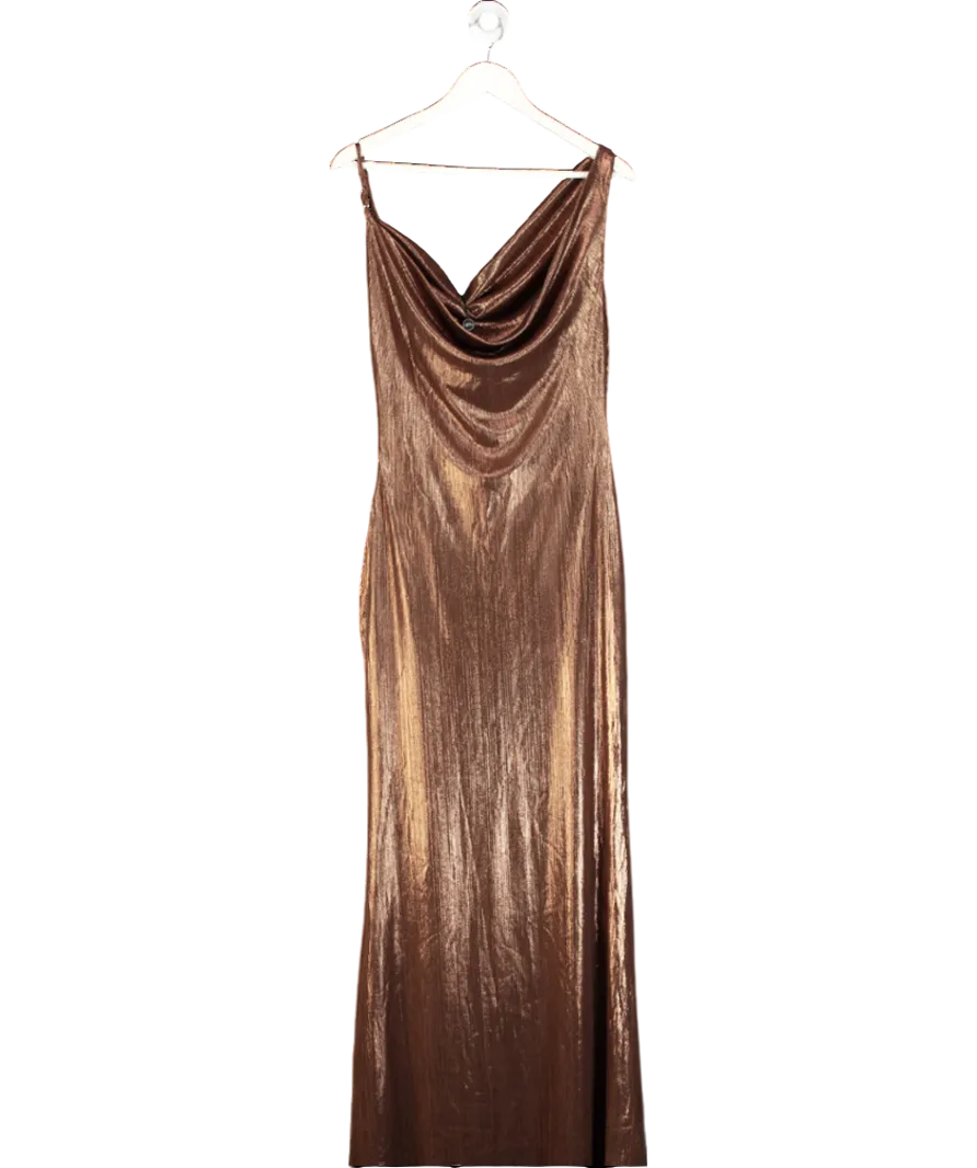 Club L Brown Galaxy Shimmer Cowl Maxi Dress UK 10