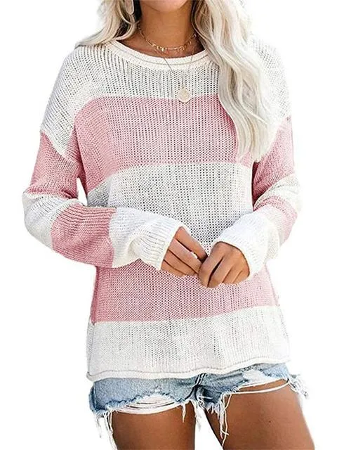 Color Block Round Neck Sweater