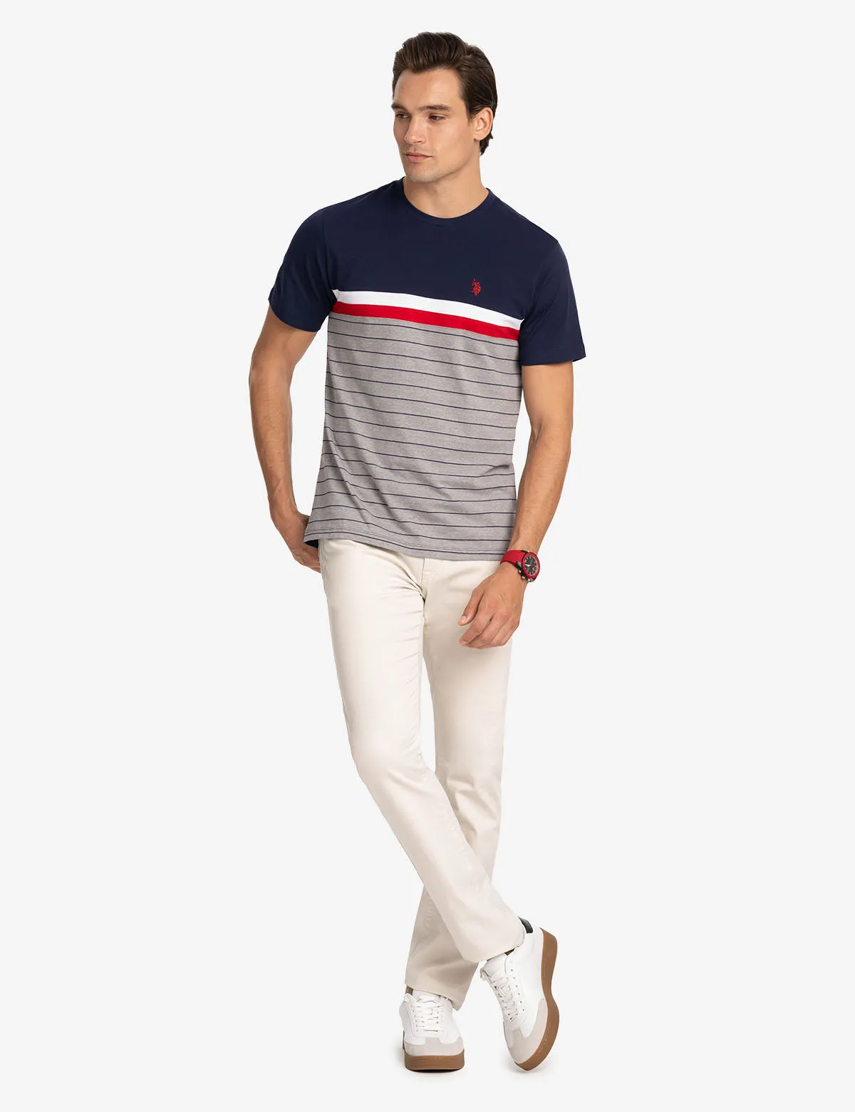 COLOR BLOCK YARN DYE STRIPE T-SHIRT