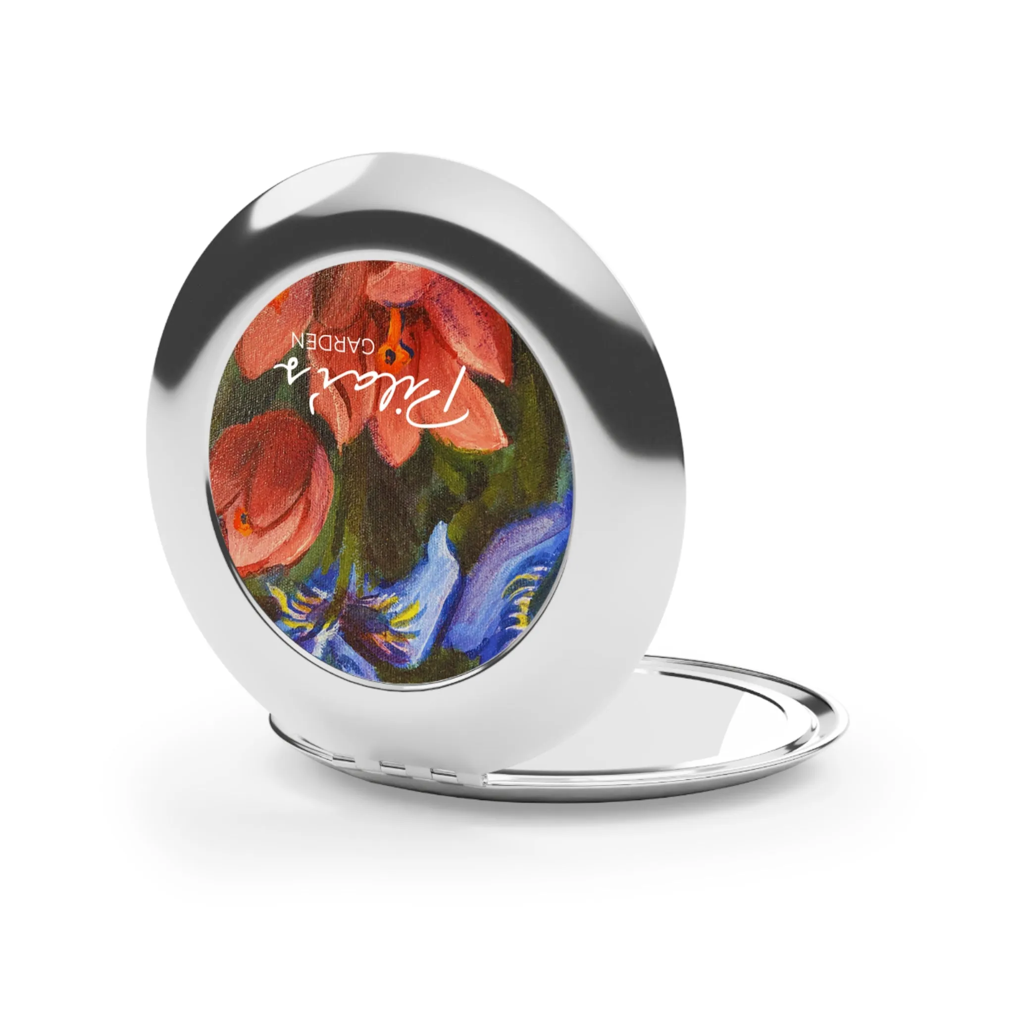 Compact Travel Mirror - Red and Blue Irises