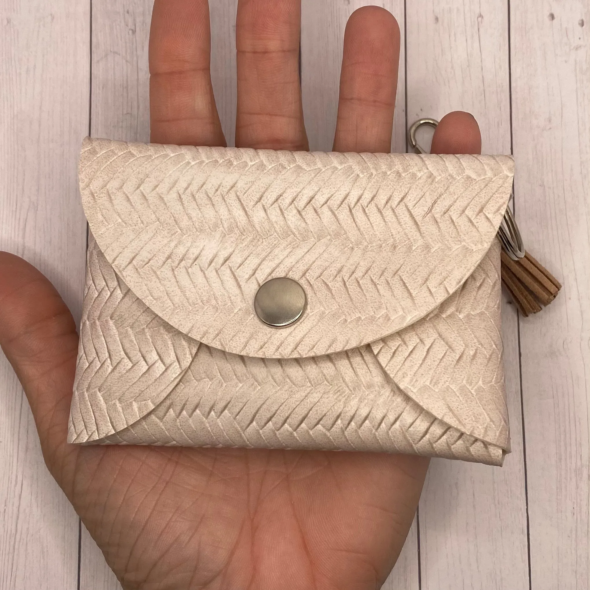 Cream Basketweave Faux Leather ID Wallet Mask Holder