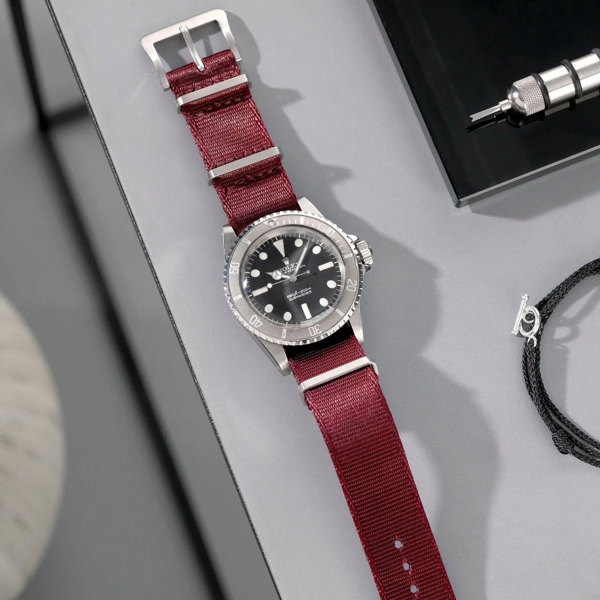 Deluxe Nylon Single Pass Watch Strap Burgundy Red