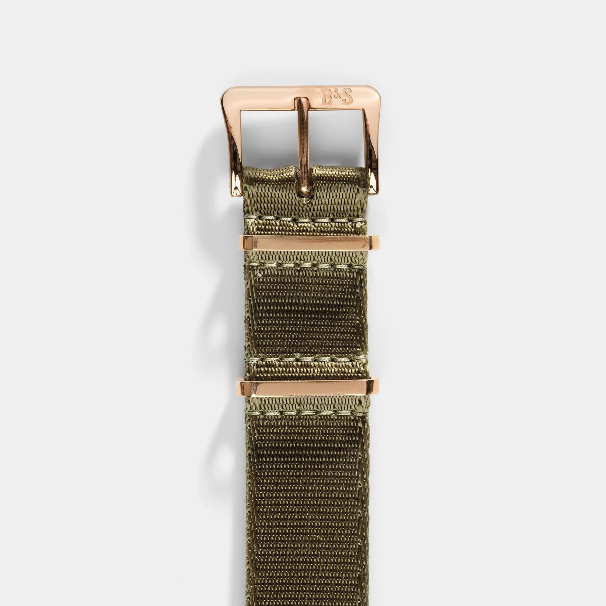 Deluxe Nylon Single Pass Watch Strap Olive Drab Green - Rose Gold