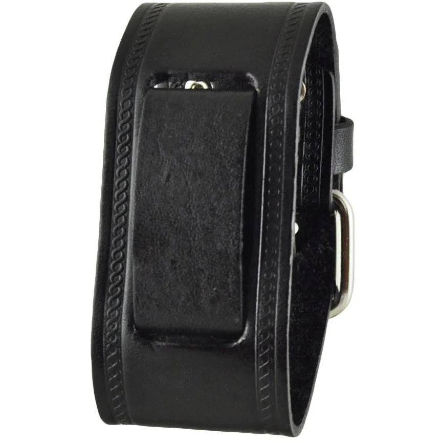 Embossed Black Leather Cuff