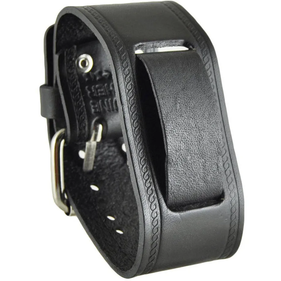 Embossed Black Leather Cuff
