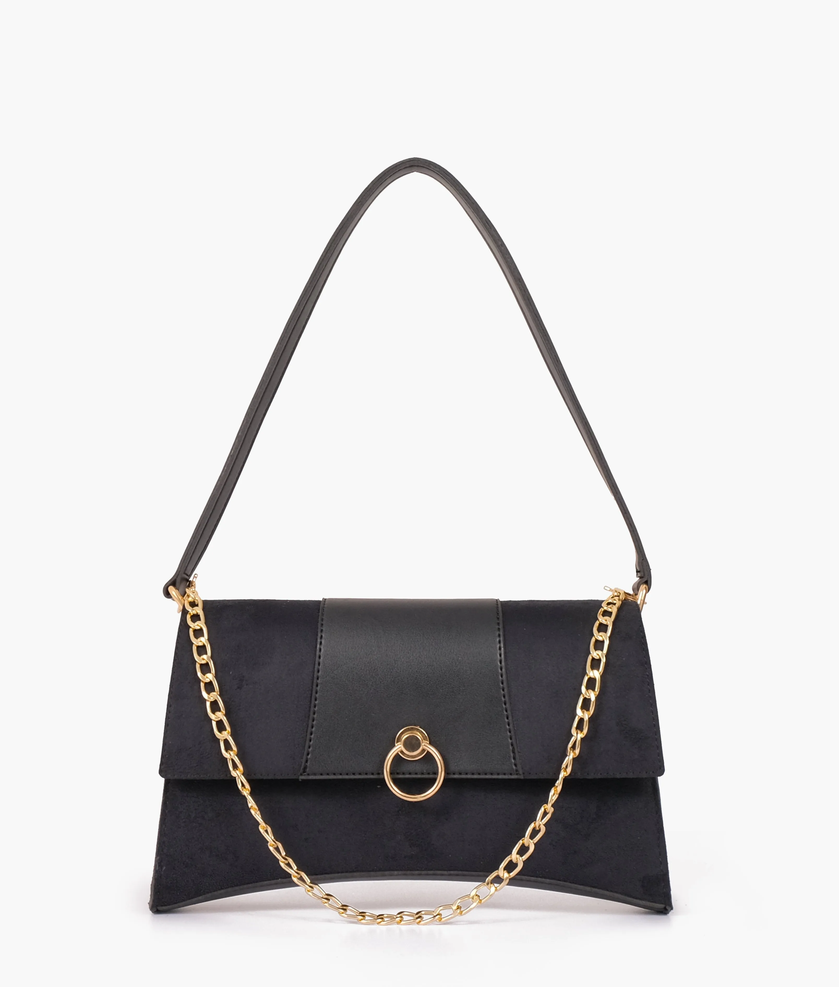 Envy Hold - Black suede buckle envelope bag