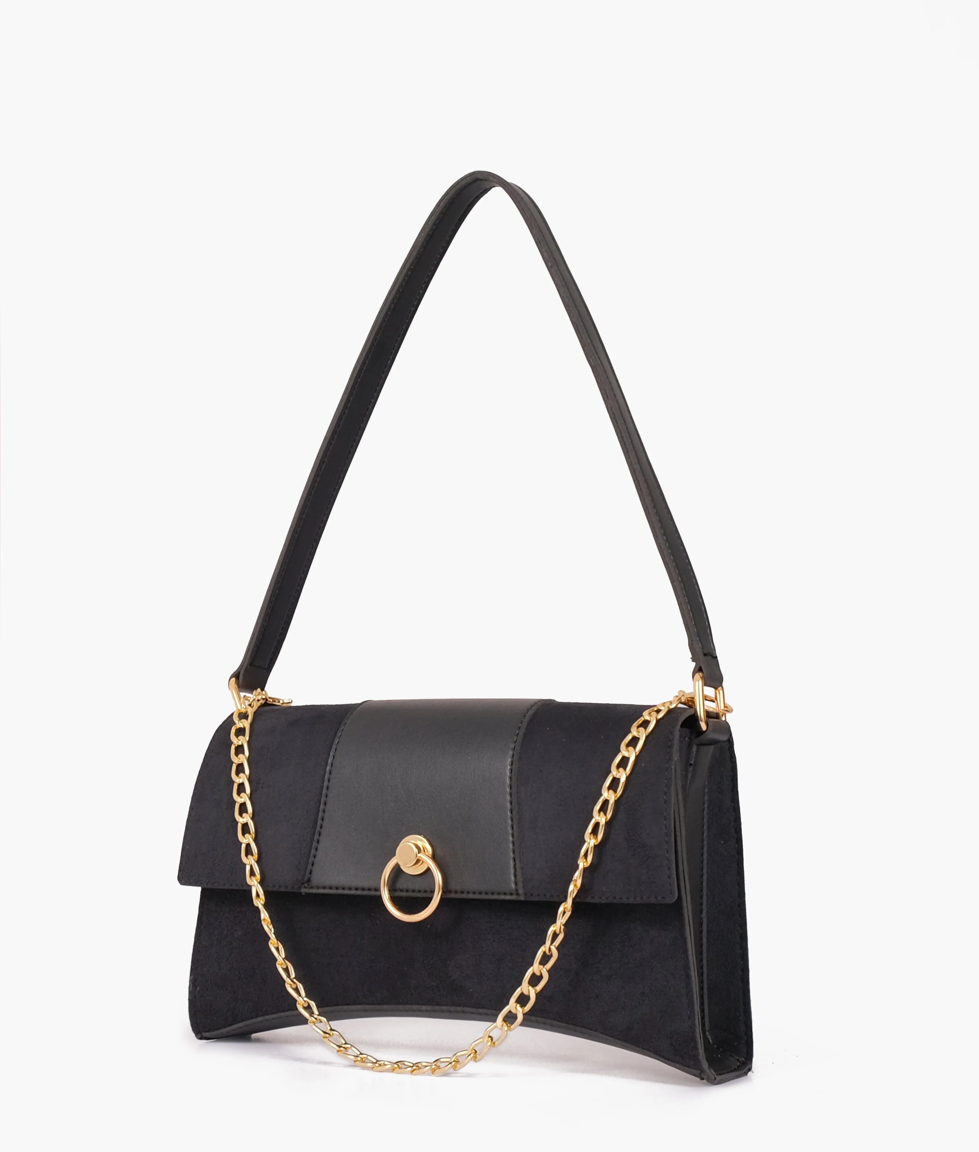 Envy Hold - Black suede buckle envelope bag