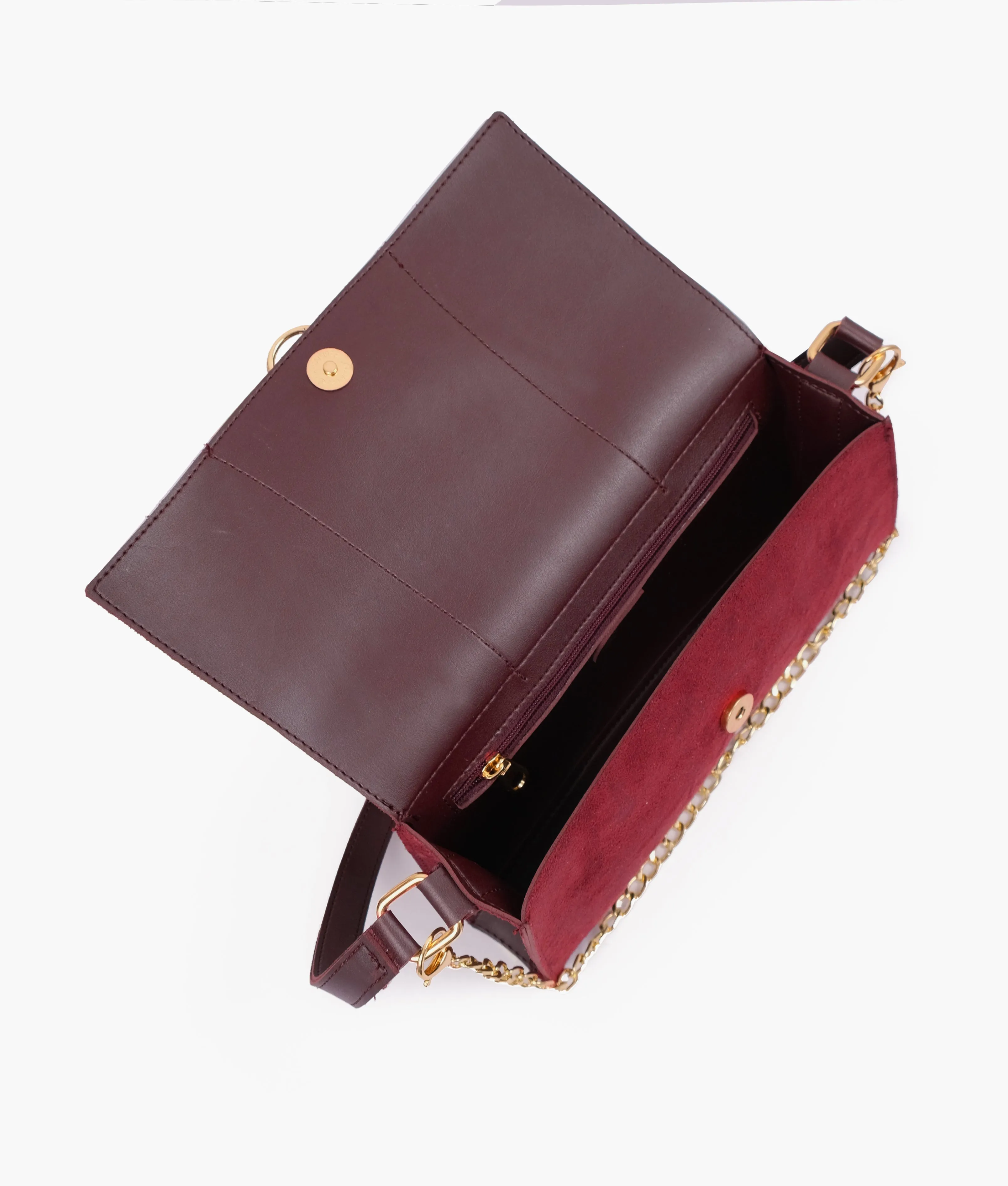 Envy Hold - Burgundy suede buckle envelope bag