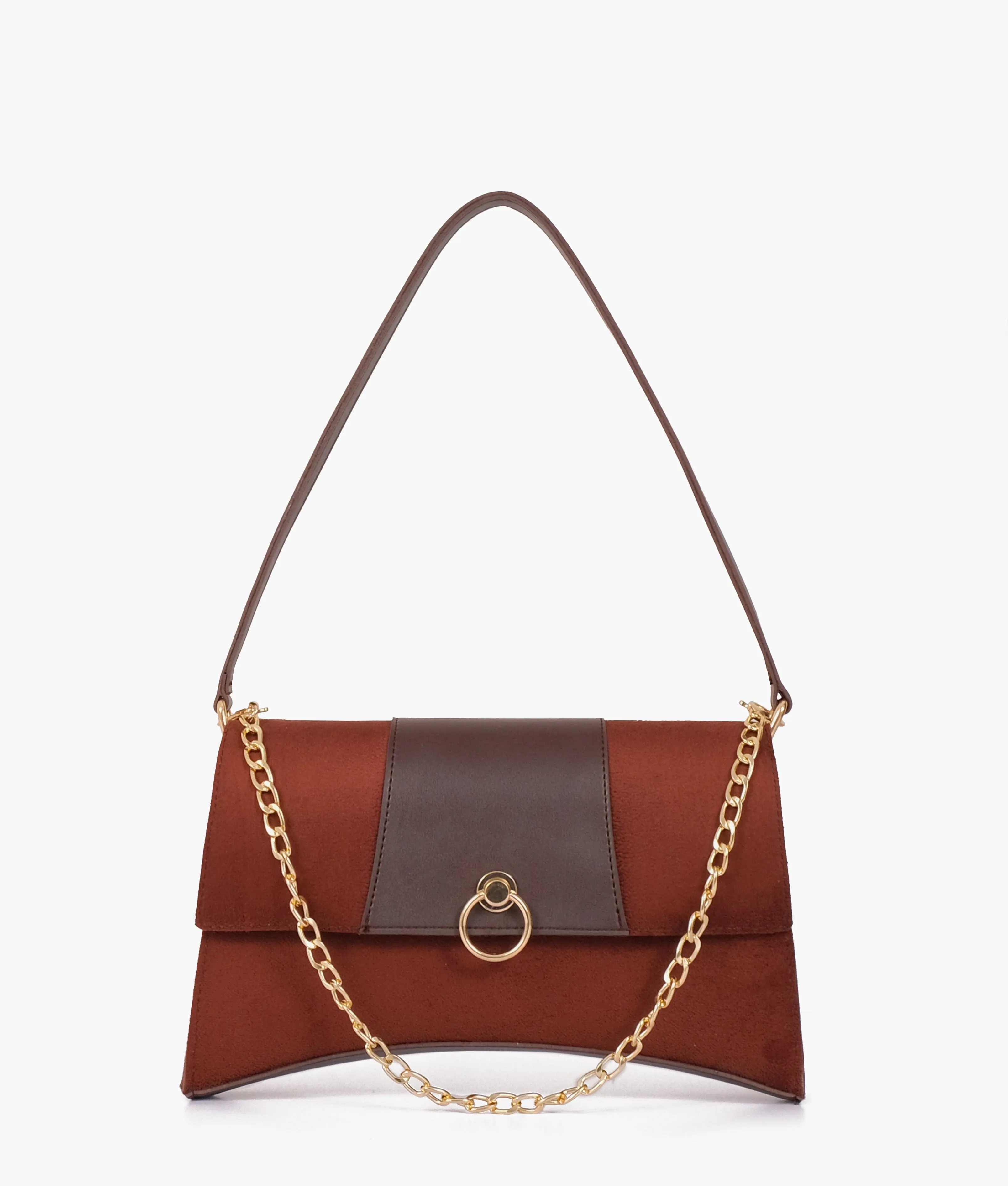Envy Hold - Dark brown suede buckle envelope bag