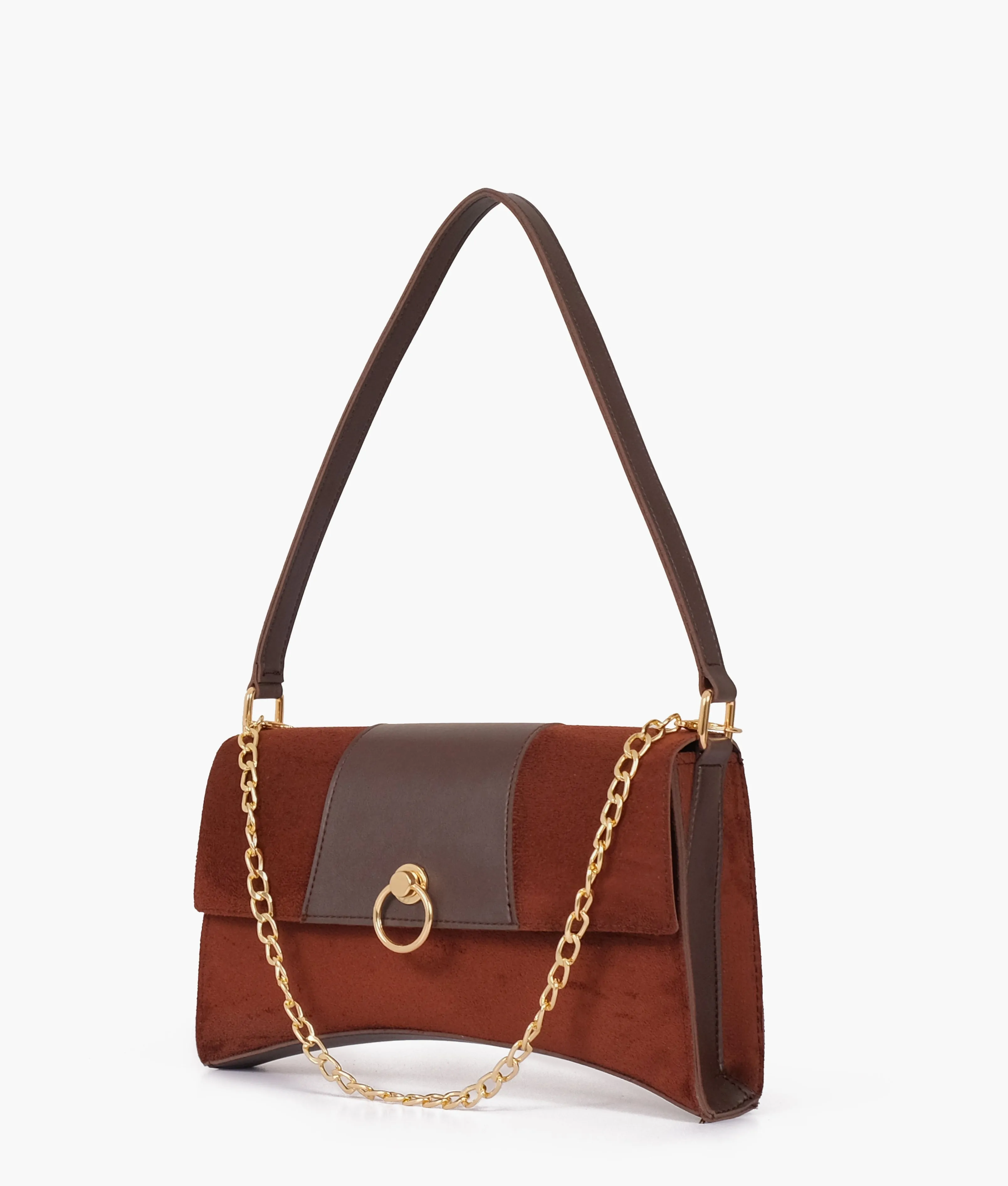 Envy Hold - Dark brown suede buckle envelope bag