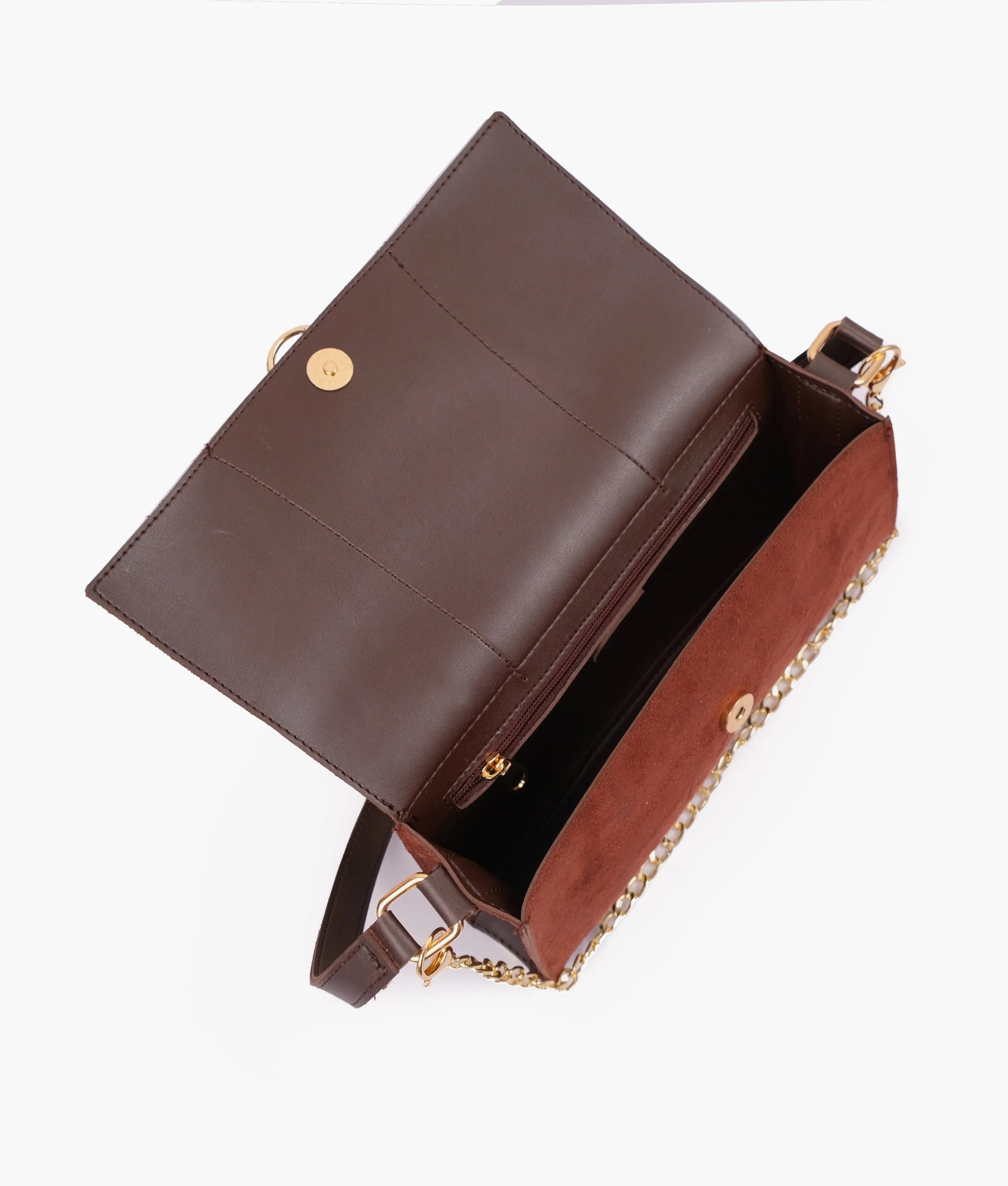 Envy Hold - Dark brown suede buckle envelope bag