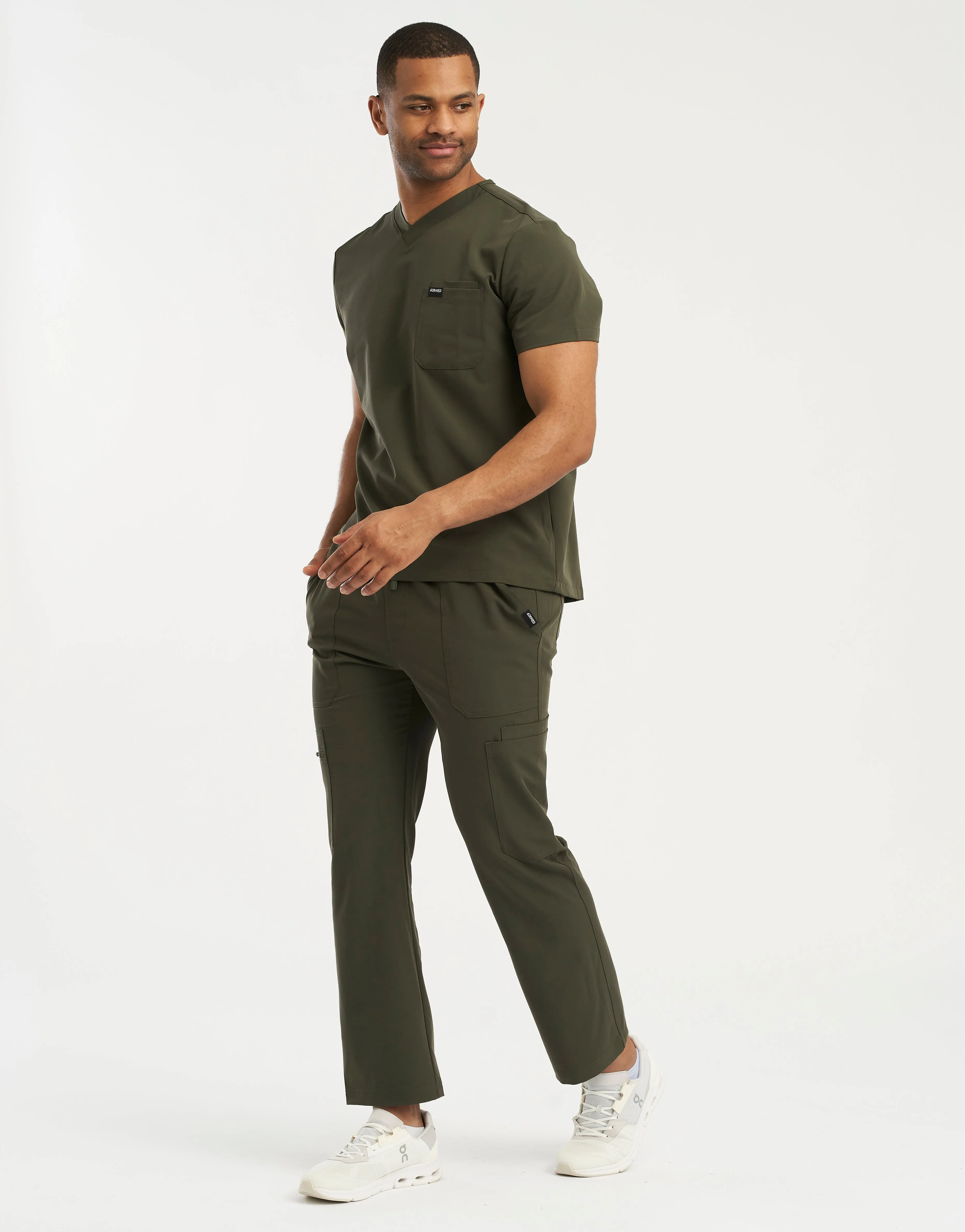 Essential V Neck Scrub Top - Khaki Green
