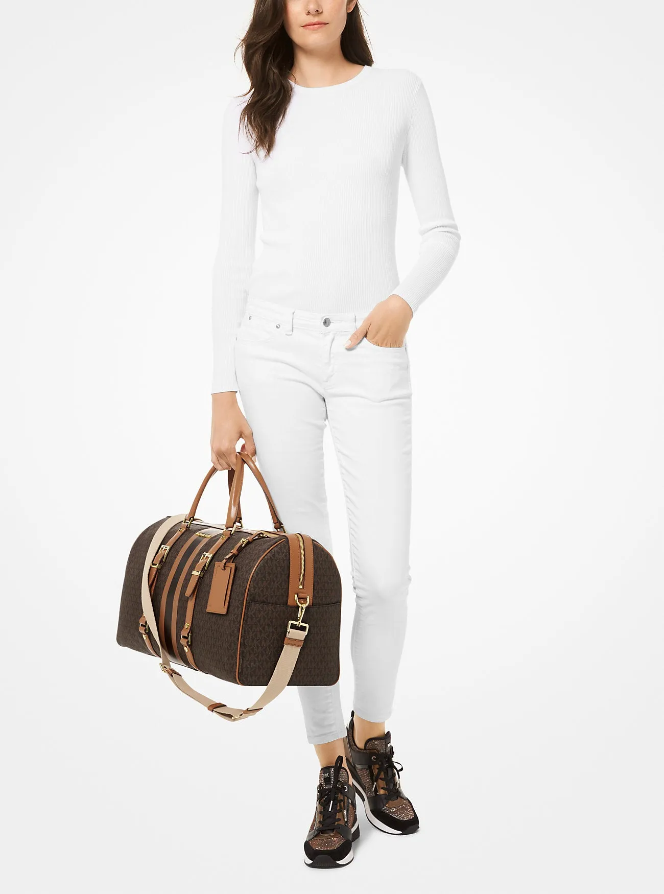 Extra Large Bedford Travel Michael Kors Logo Striped Weekend Bag