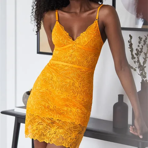 Fleur't All Lace Slip & Panty Set Mango Sorbet