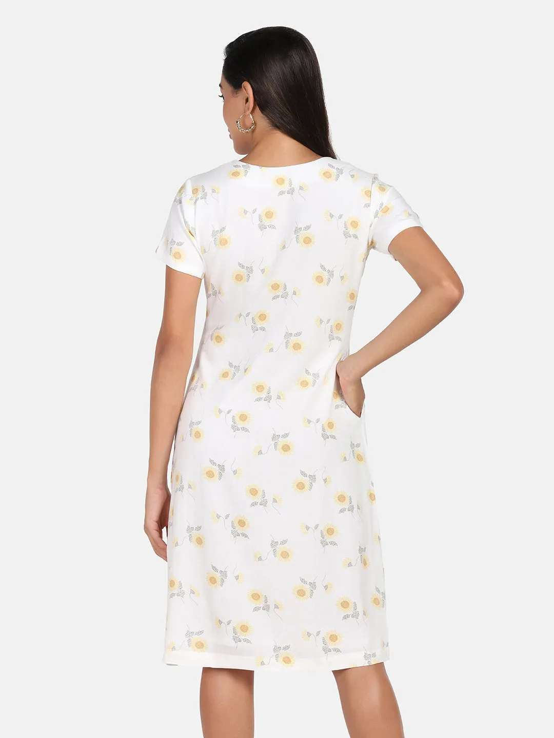 Floral Print Rayon A line Stress - White & Yellow