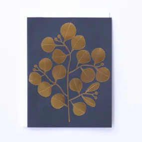 Golden Leaves Navy Blue Card