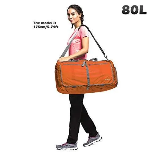 Gonex 80L Foldable Travel Duffle Bag for Luggage, Gym, Sport, Camping, Storage, Shopping Water Repellent & Tear Resistant Orange
