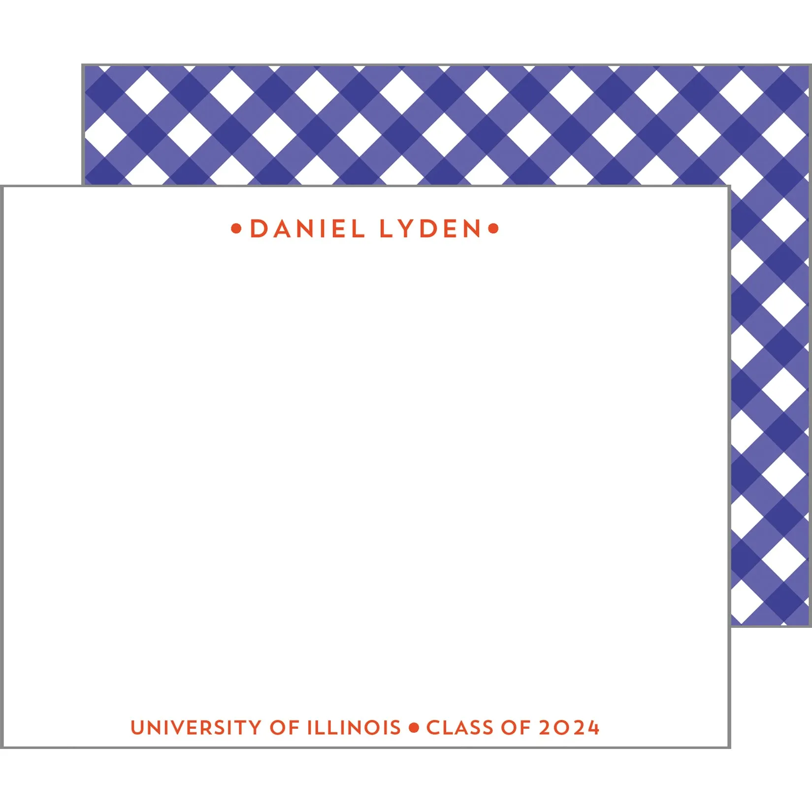 Graduation Gingham Check Personalized Flat Notecards | Select Colors