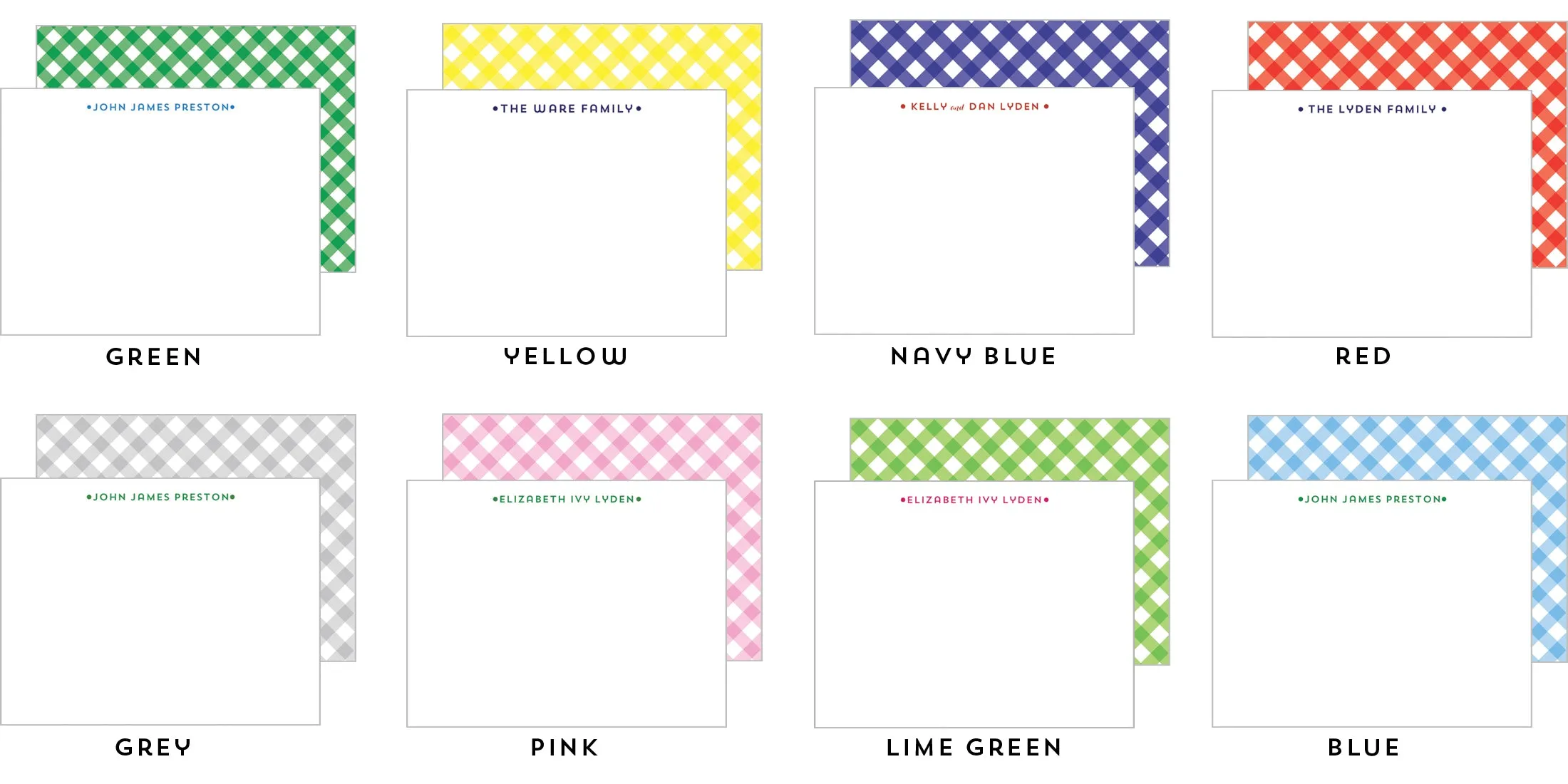 Graduation Gingham Check Personalized Flat Notecards | Select Colors