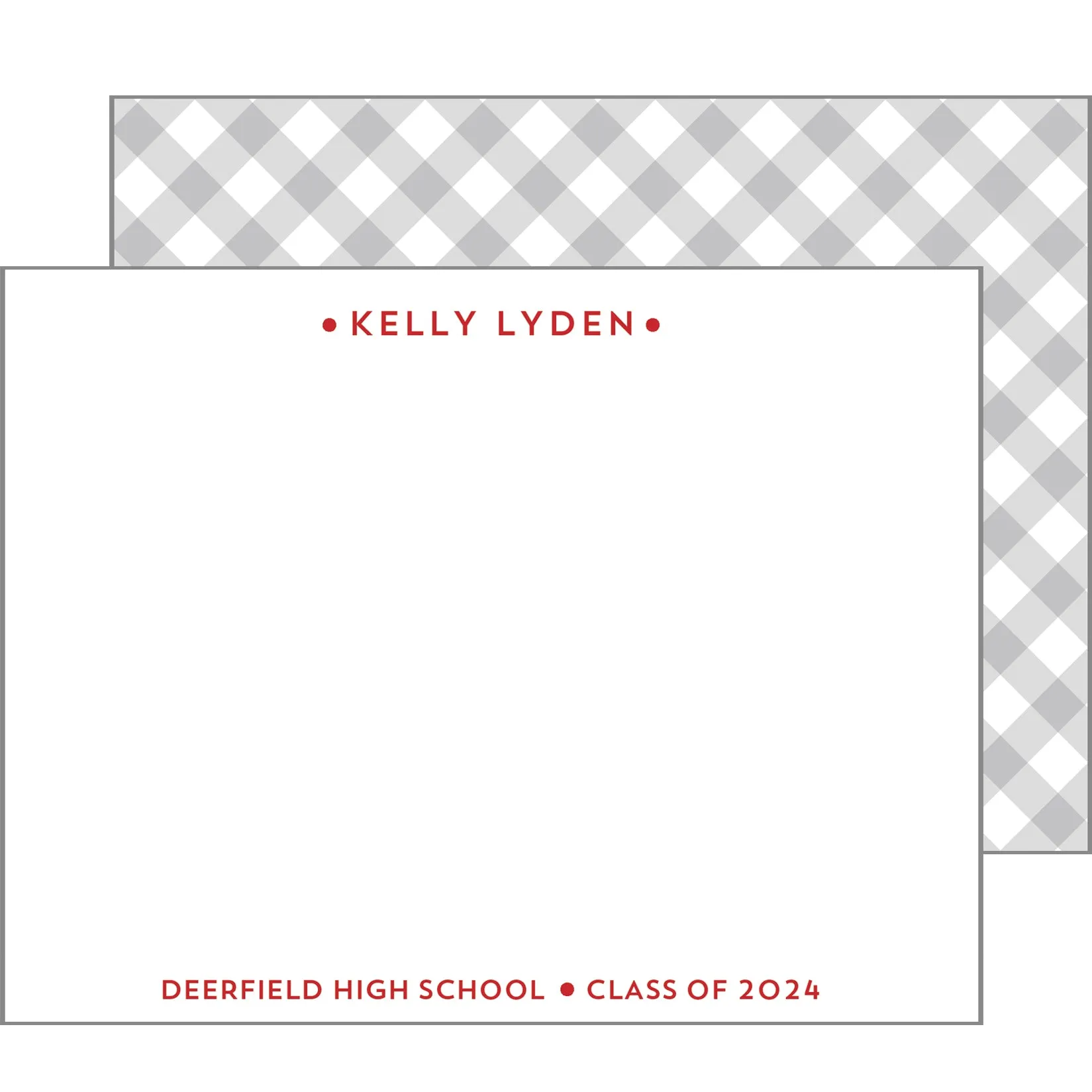 Graduation Gingham Check Personalized Flat Notecards | Select Colors