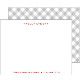 Graduation Gingham Check Personalized Flat Notecards | Select Colors