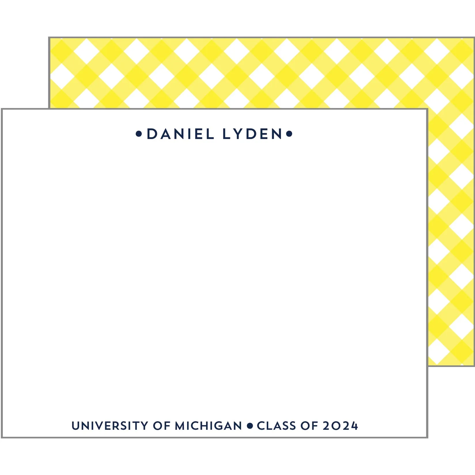 Graduation Gingham Check Personalized Flat Notecards | Select Colors