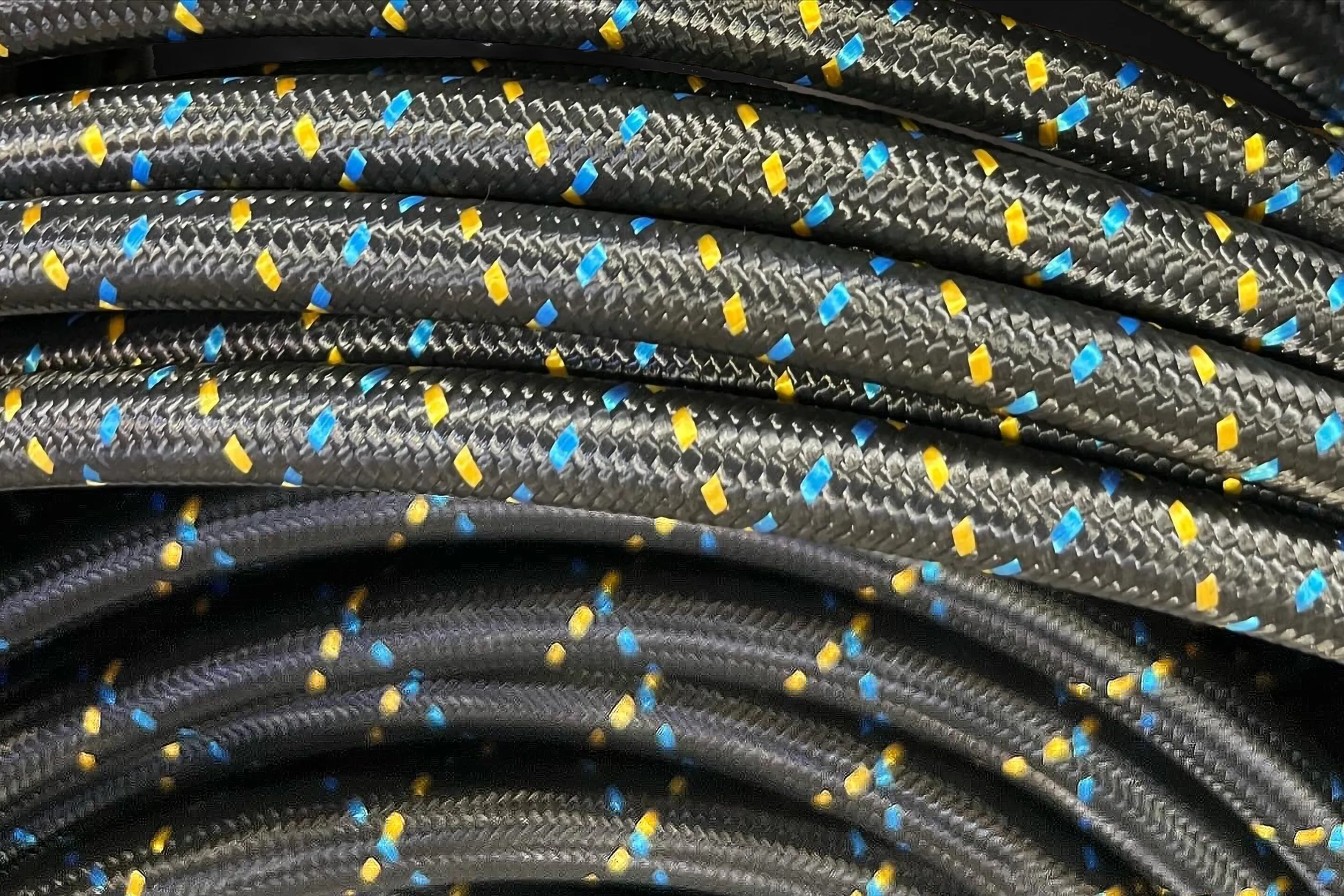GReddy Durable Nylon Braided -4 Hose in Black, Gold, and Blue Finish