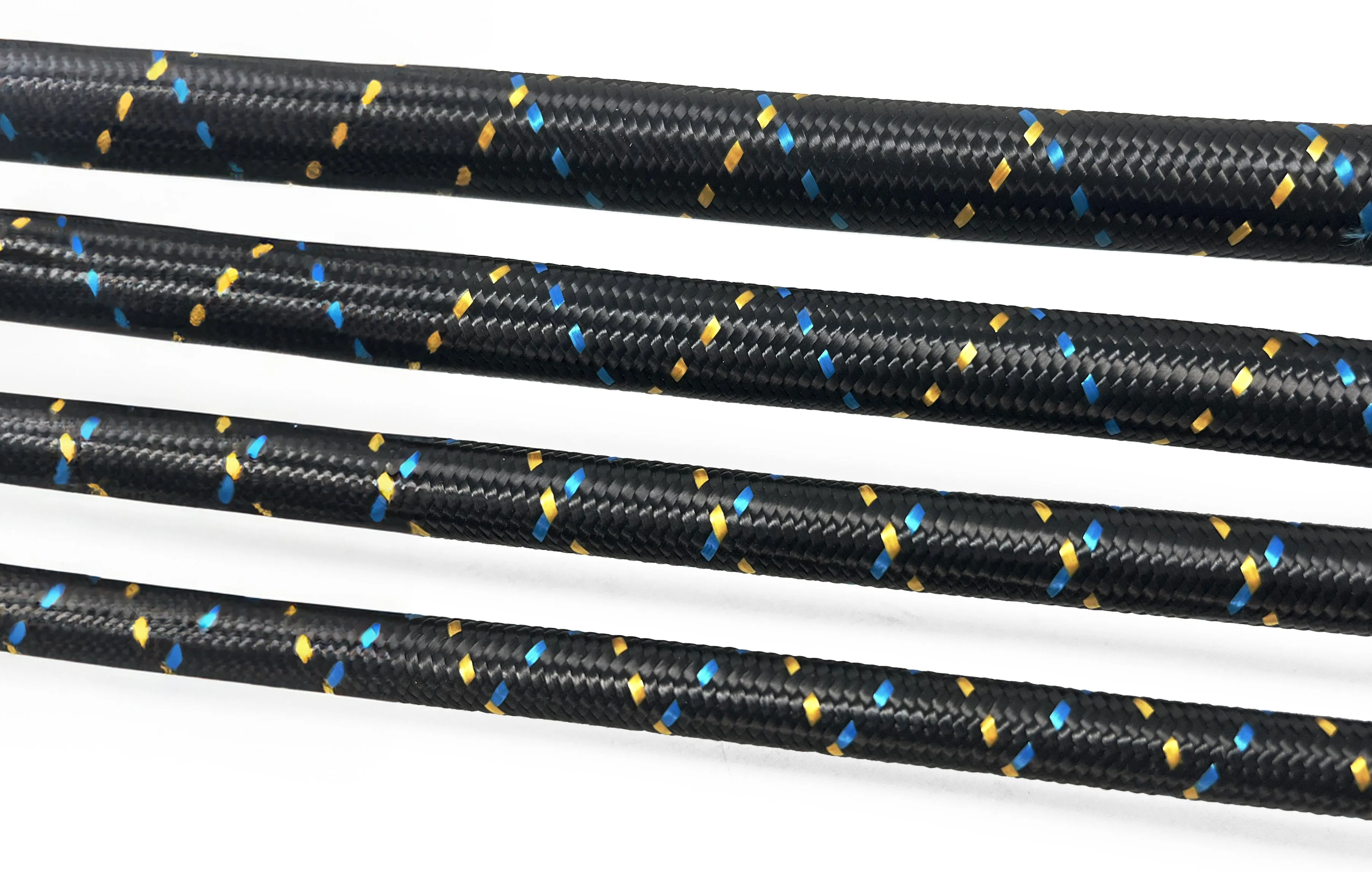 GReddy Durable Nylon Braided -4 Hose in Black, Gold, and Blue Finish